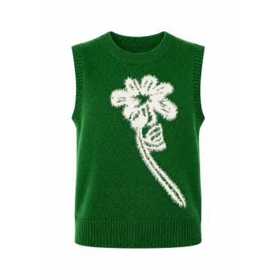 Yumi Women's  Green Knitted Flower Sleeveless Jumper Vest