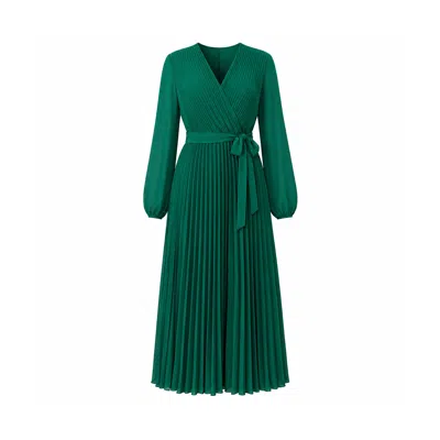 Yumi Women's  Green Pleated Wrap Midi Dress