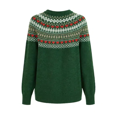 Yumi Women's  Green Relaxed Fairisle Jumper
