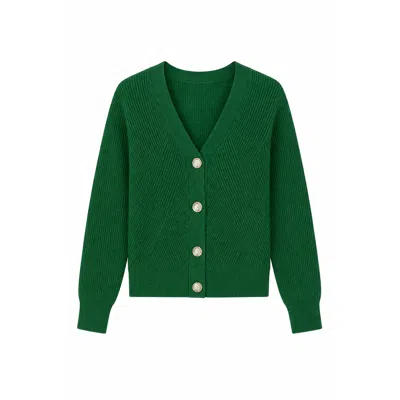 Yumi Women's  Green Relaxed Fit Cardigan With Stitch Detail