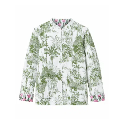 Yumi Women's  Green Reversible Cotton Quilted Jacket