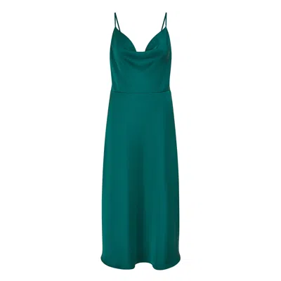 Yumi Women's  Green Satin Cowl Neck Midi Slip Dress