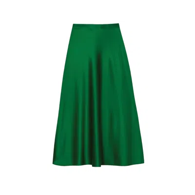Yumi Women's  Green Satin Midi Skirt