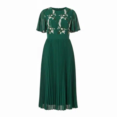Yumi Women's  Green Sequin Embroidered Pleated Midi Dress