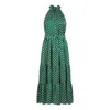Yumi Women's  Green Spot Print Halter Midi Dress With Matching Belt