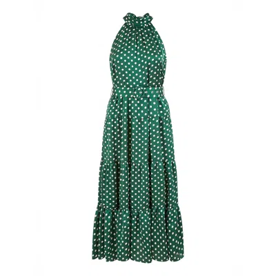 Yumi Women's  Green Spot Print Halter Midi Dress With Matching Belt