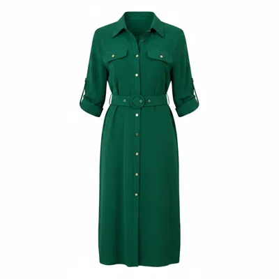 Yumi Women's  Green Stretch Midi Shirt Dress