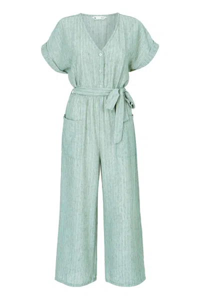 Yumi Women's  Green V Neck Kimono Sleeve Jumpsuit