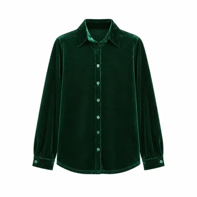 Yumi Women's  Green Velvet Relaxed Fit Shirt