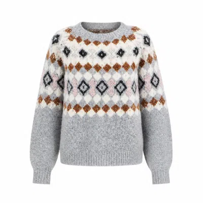 Yumi Women's  Grey Fairisle Wool Blend Relaxed Jumper In Gray