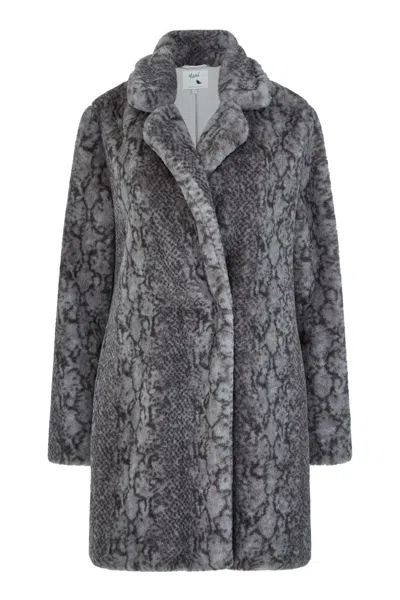 Yumi Women's  Grey Faux Fur Snakeskin Print Coat In Gray