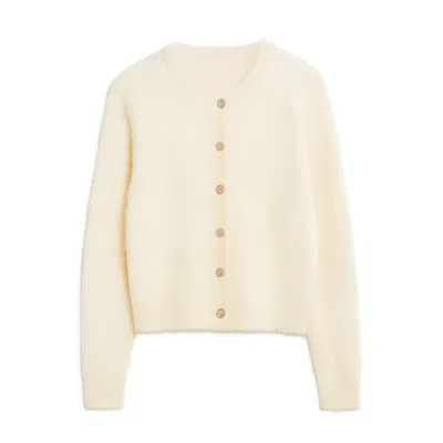 Yumi Women's  Ivory Eyelash Knit Cropped Cardigan / Neutrals