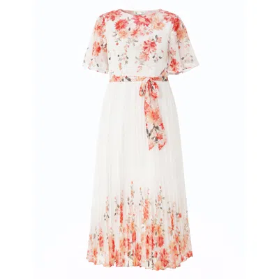 Yumi Short Sleeve Pleated Midi Dress In Multi