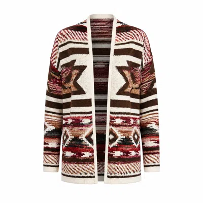 Yumi Women's  Multicolour Aztec Boucle Open Cardigan In Brown
