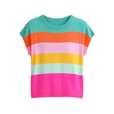 Yumi Women's  Multicolour Block Stripe Relaxed Knitted Top