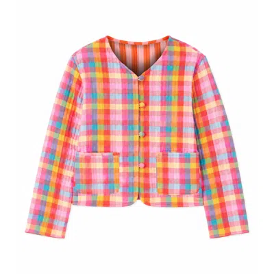 Yumi Women's  Multicolour Checked Reversible Cotton Quilted Jacket