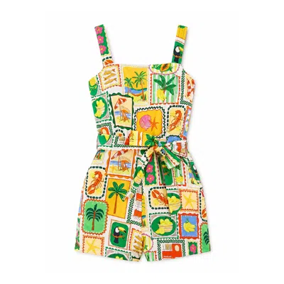 Yumi Women's  Multicolour Cotton Postcard Print Playsuit