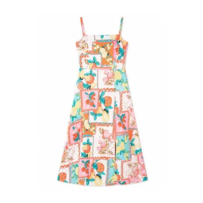 Yumi Women's  Multicolour Fruit Print Midi Sun Dress Ruched Back