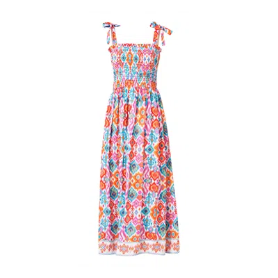 Yumi Women's  Multicolour Ikat Print Maxi Viscose Sun Dress
