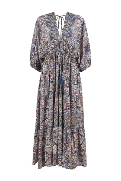 Yumi Women's  Multicolour Paisley Print Midi Kimono Dress With Tie Back