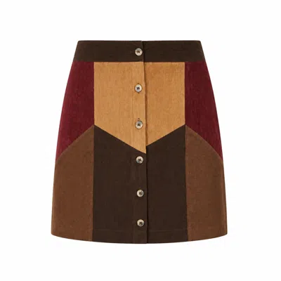 Yumi Women's  Multicolour Patchwork Cord Mini Skirt In Brown