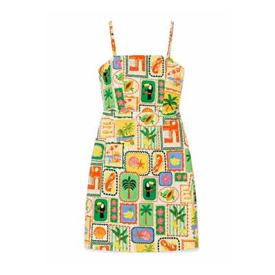 Yumi Women's  Multicolour Postcard Print Mini Sun Dress In Yellow