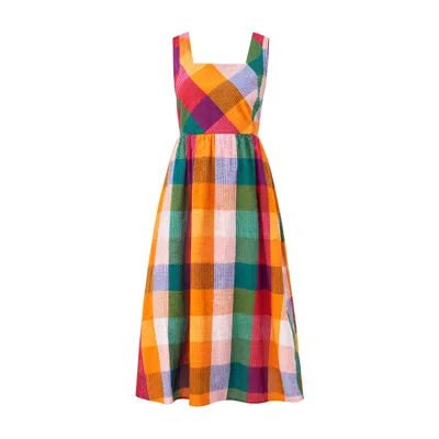 Yumi Women's  Multicolour Seersucker Cotton Midi Sun Dress
