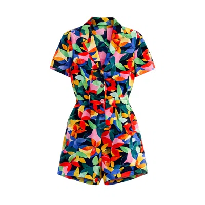 Yumi Women's  Multicolour Tropical Leaf Print Playsuit