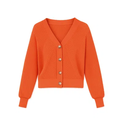 Yumi Women's  Orange Relaxed Fit Cardigan With Stitch Detail In Brown