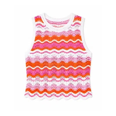 Yumi Women's  Orange Stripe Crochet Stripe Vest Top In Multi