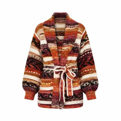 Yumi Women's  Orange Stripe Fairisle Soft Wrap Cardigan In Multi