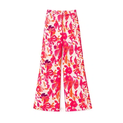 Yumi Women's  Pink Abstract Floral Wide Leg Trousers