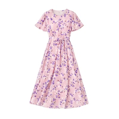 Yumi Blossom Print Midi Skater Dress In Pink