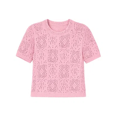 Yumi Women's  Pink Cotton Crochet Knitted Top