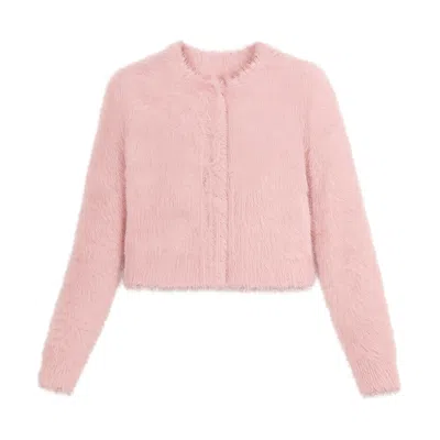 Yumi Women's  Pink Eyelash Knit Cropped Cardigan