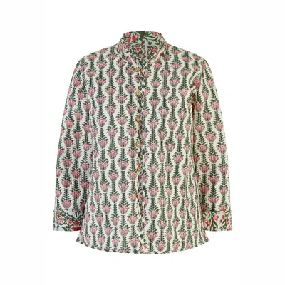 Yumi Women's  Pink Floral Print Reversible Cotton Quilted Jacket