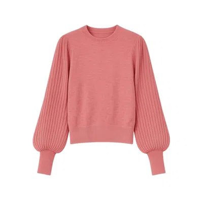 Yumi Women's  Pink Knitted Balloon Sleeve Jumper