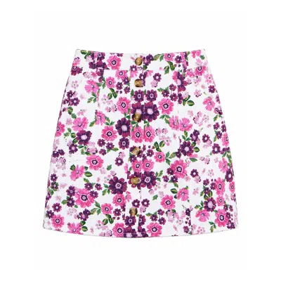 Yumi Women's  Pink Retro Floral Cotton Stretch Mini Skirt In Multi