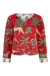 Yumi Women's  Red Animal Print Reversible Cotton Cropped Quilted Jacket