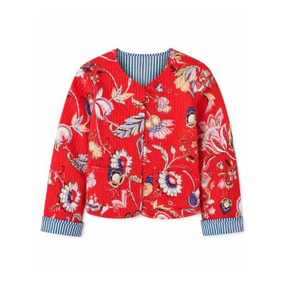 Yumi Women's  Red Boho Print Cotton Reversible Quilted Jacket