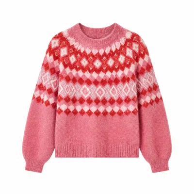 Yumi Women's  Red Fairisle Wool Blend Relaxed Jumper In Pink