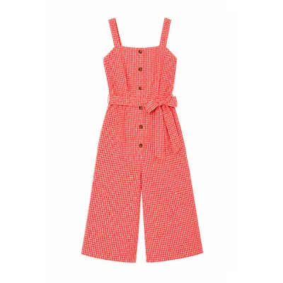 YUMI WOMEN'S YUMI RED GINGHAM BUTTON THROUGH JUMPSUIT