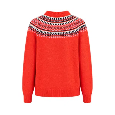 Yumi Women's  Red Relaxed Fairisle Jumper In Animal Print