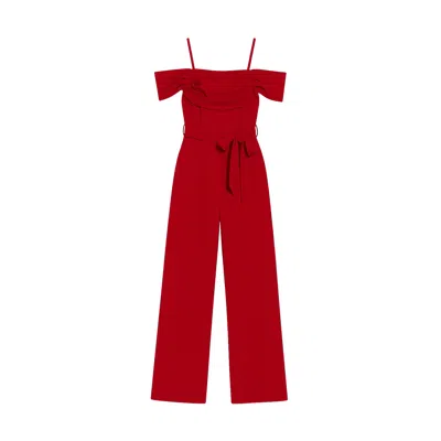 Yumi Women's  Red Stretch Bardot Jumpsuit