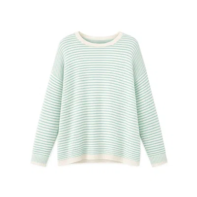 Yumi Women's  Sea Green Knitted Stripe Relaxed Jumper