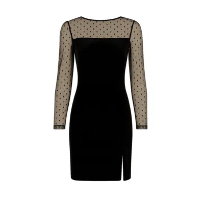 Yumi Women's  Velvet Dress With Sheer Long Sleeves In Black