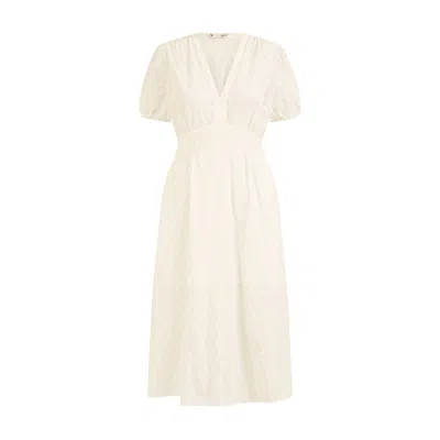 Yumi Women's  White Broderie Anglaise Midi Dress With Split Hemline In Neutral