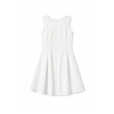 Yumi Women's  White Cotton Applique Flower Swing Shift Dress
