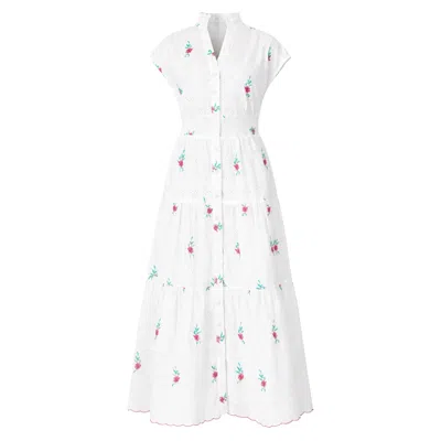 Yumi Women's  White Cotton Broderie Anglaise Embroidered Midi Dress In Green