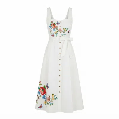 Yumi Women's  White Cotton Midi Dress With Embroidery